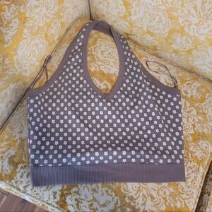 brown and white halter crop top